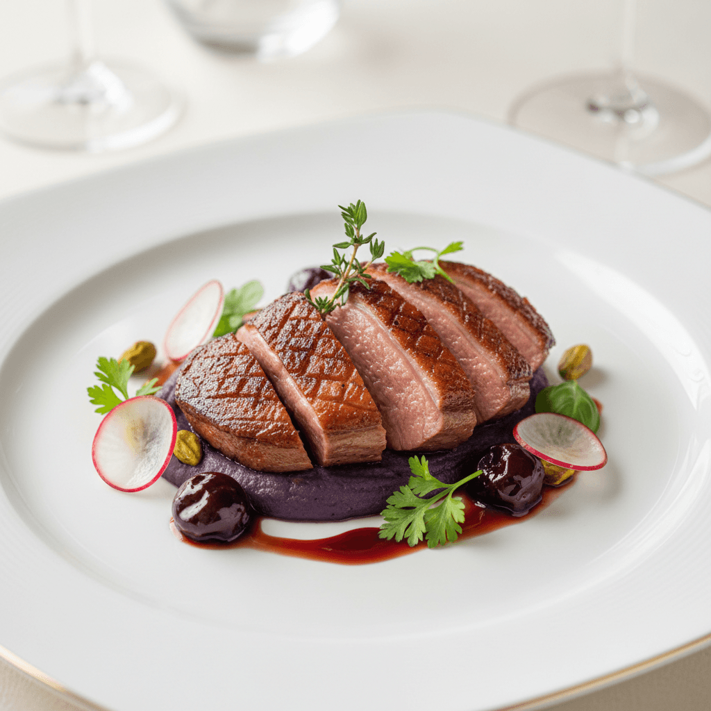 Elegantly plated gourmet dish with garnish
