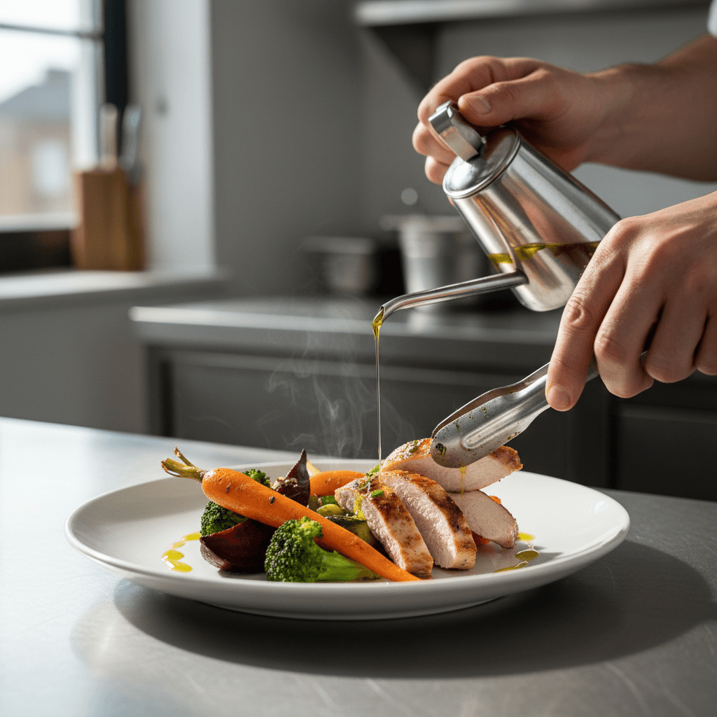 Chef packing fresh meals in glass containers in a clean modern kitchen