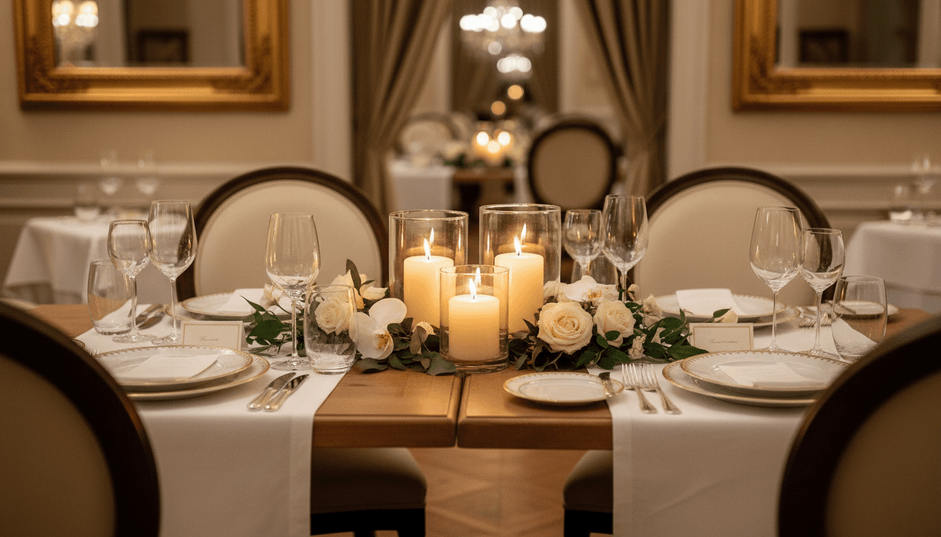 Candlelit table with plated courses
