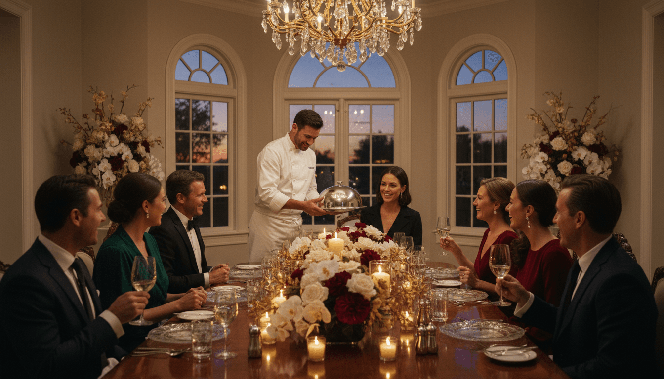 Private chef serving a course to guests