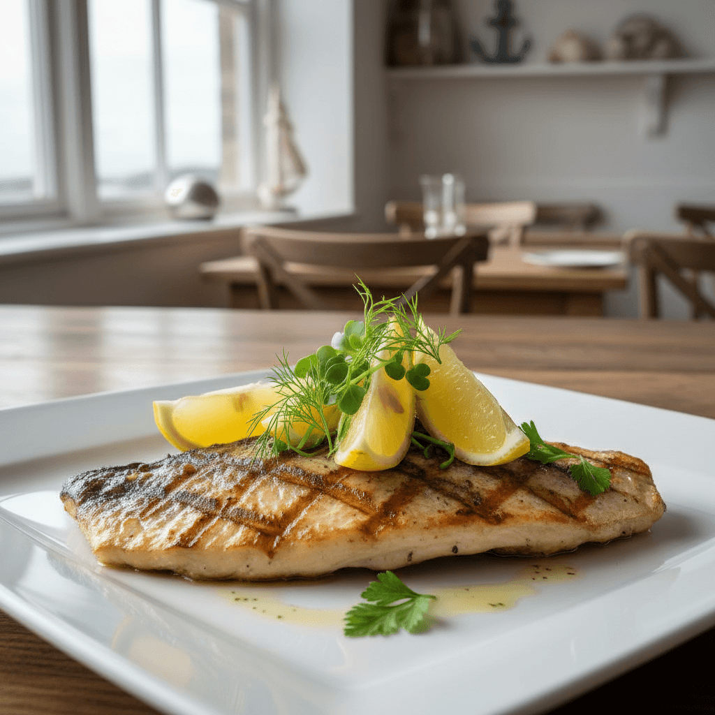 Seared fish with seasonal vegetables